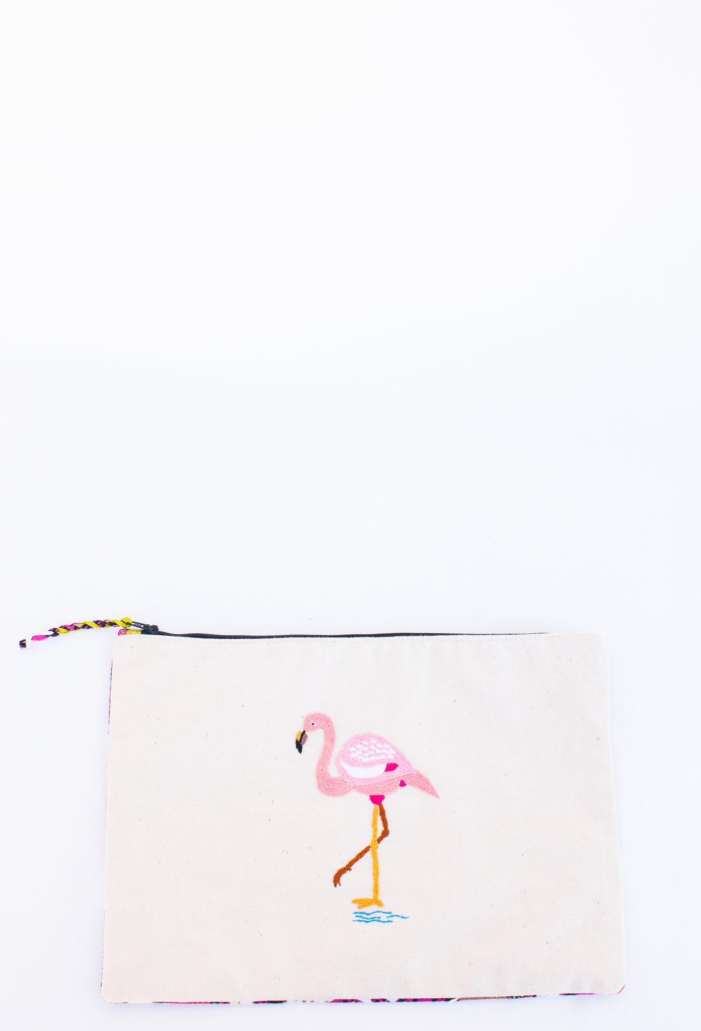 Embroidered Flamingo Pouch, Neon