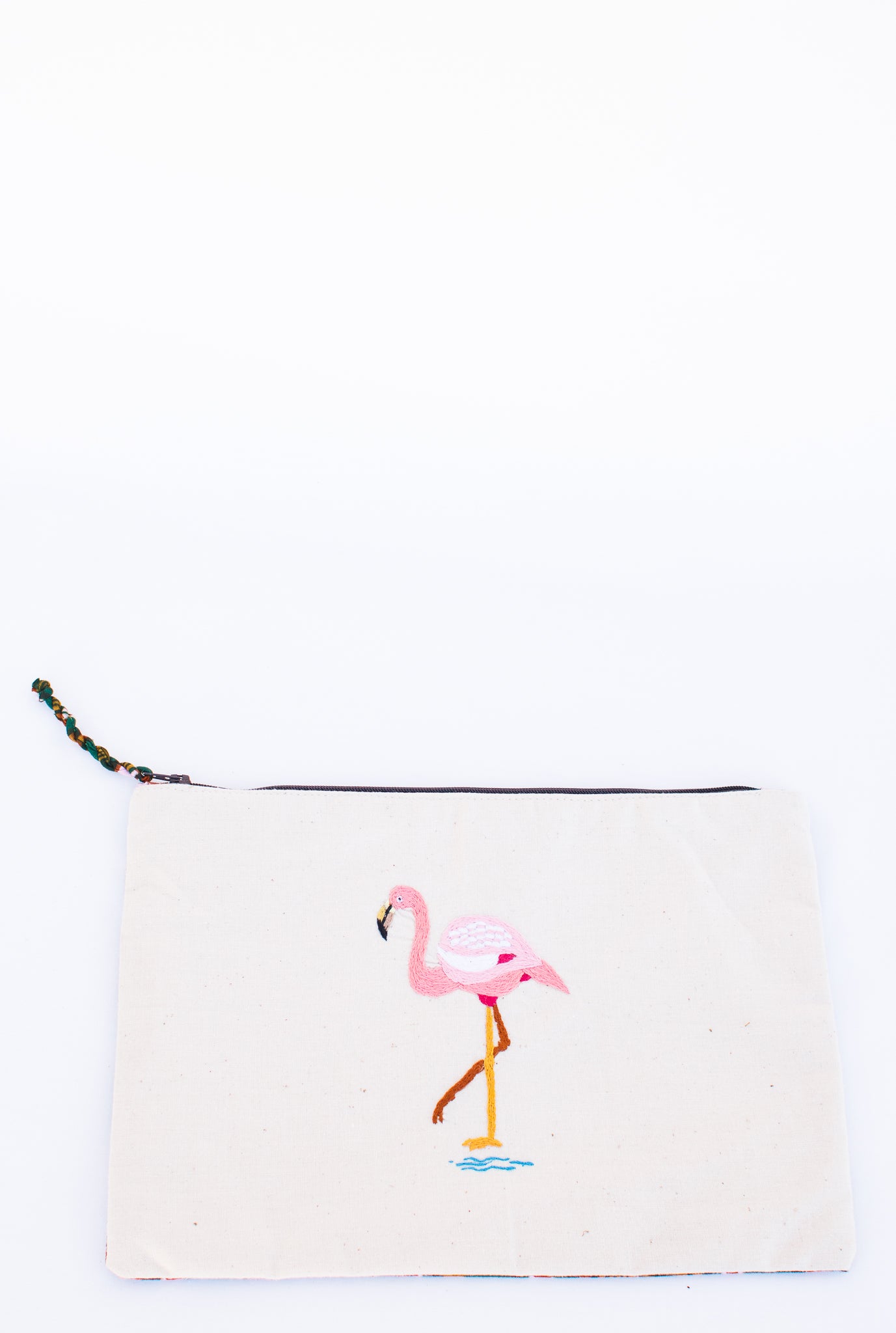 Embroidered Flamingo Pouch, Eco