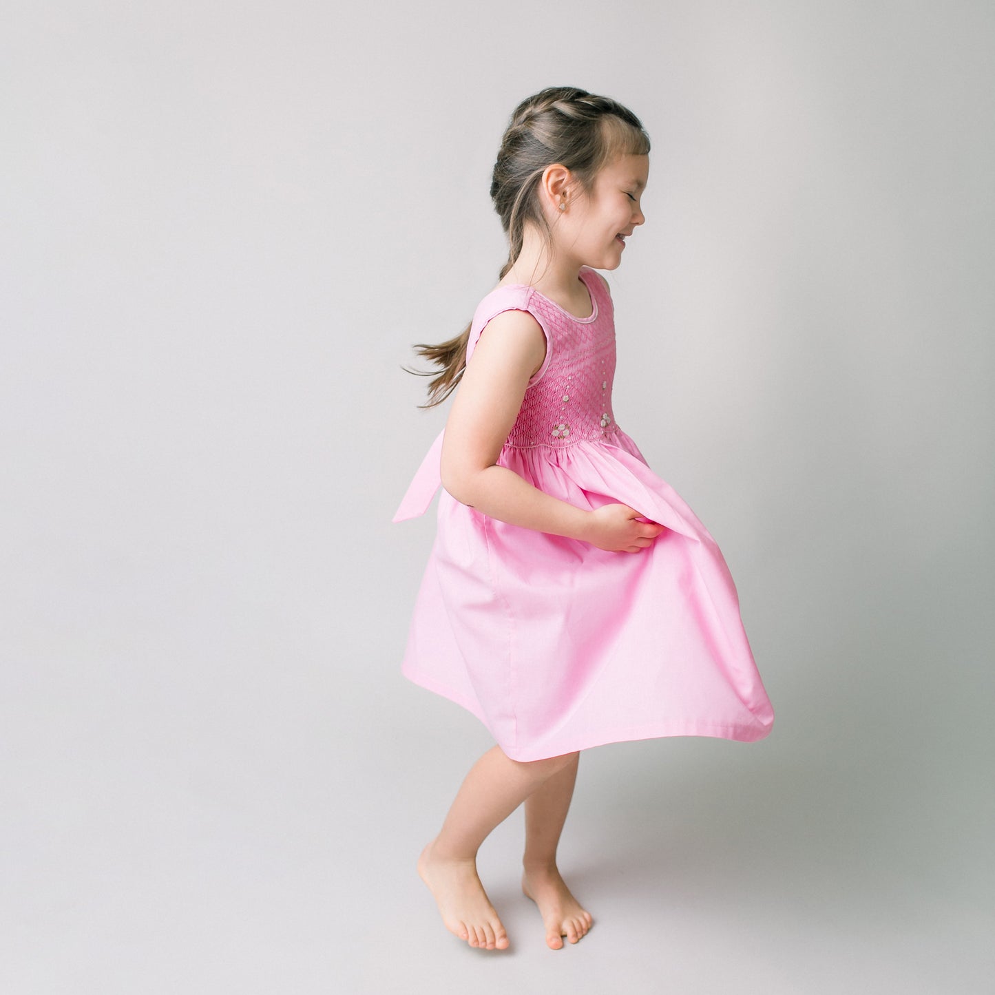 Hand-Smocked Dress Floral, Cotton Candy