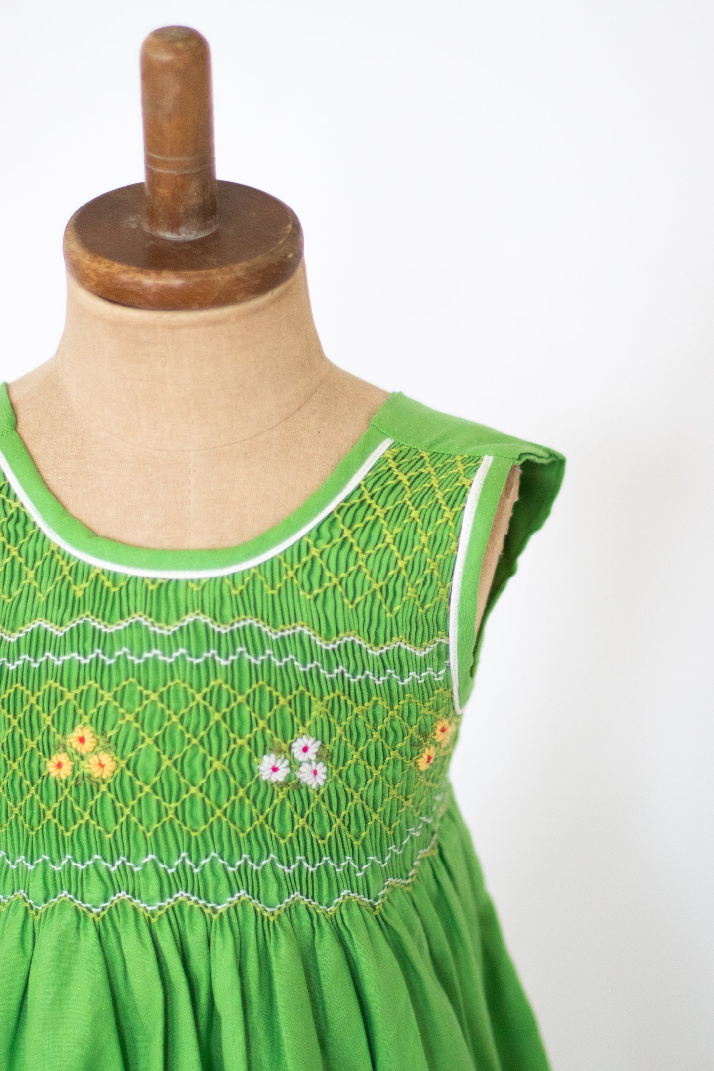 Hand-Smocked Dress Daisies, Apple Green