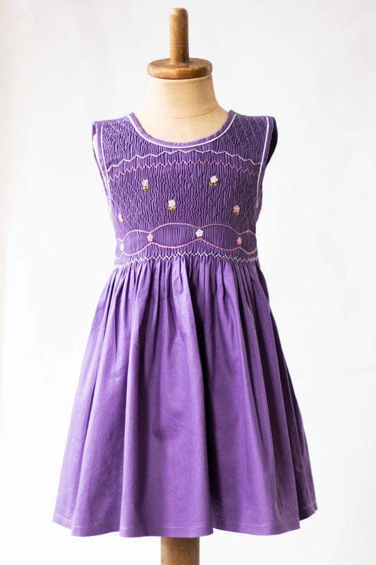 Hand-Smocked Dress Floral, Grape