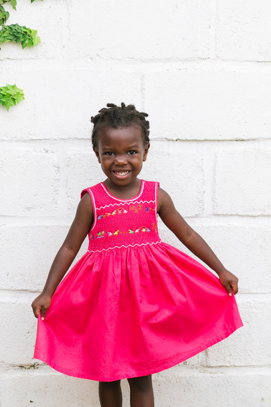 Hand-Smocked Dress Children Playing, Watermelon