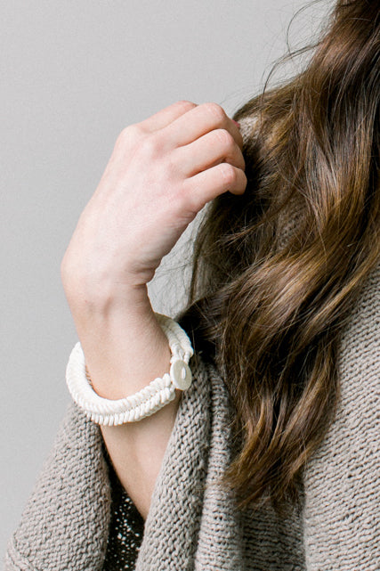 Ostrich Eggshell Herringbone Bracelet, Natural