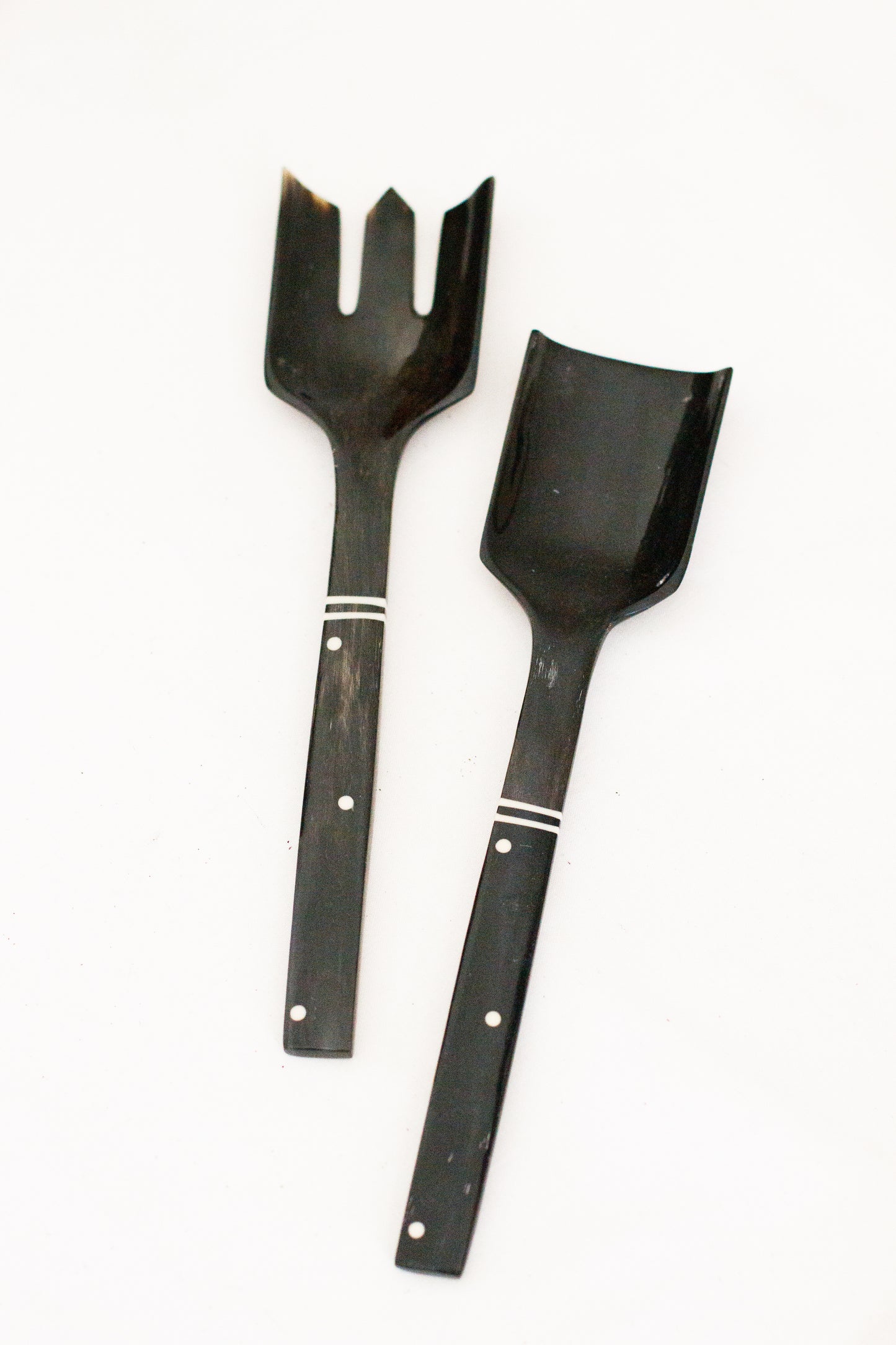 Slender Cow Horn Salad Servers with Bone Inlay