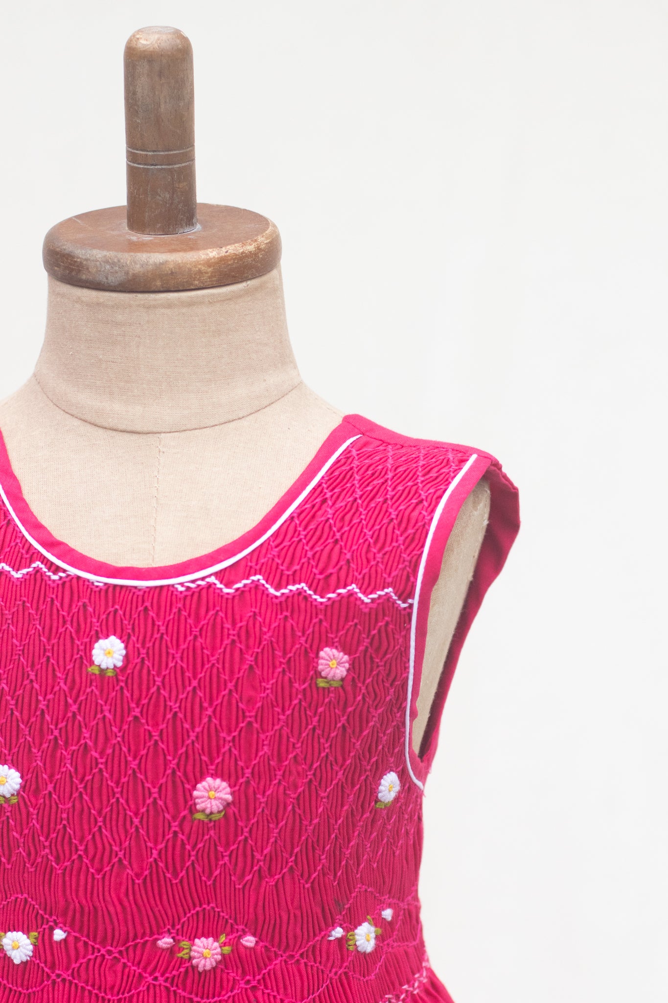 Hand-Smocked Dress Daisies, Fuchisa