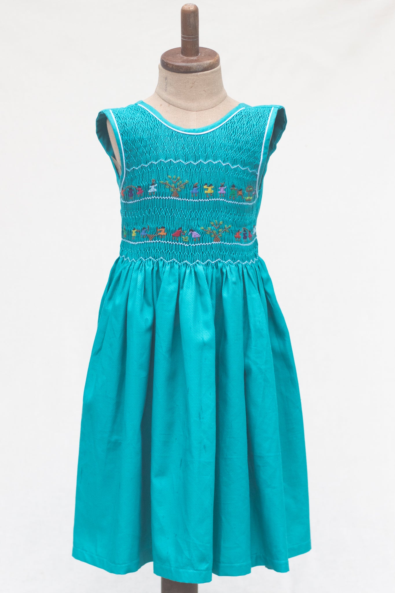 Hand-Smocked Dress Children Playing, Teal