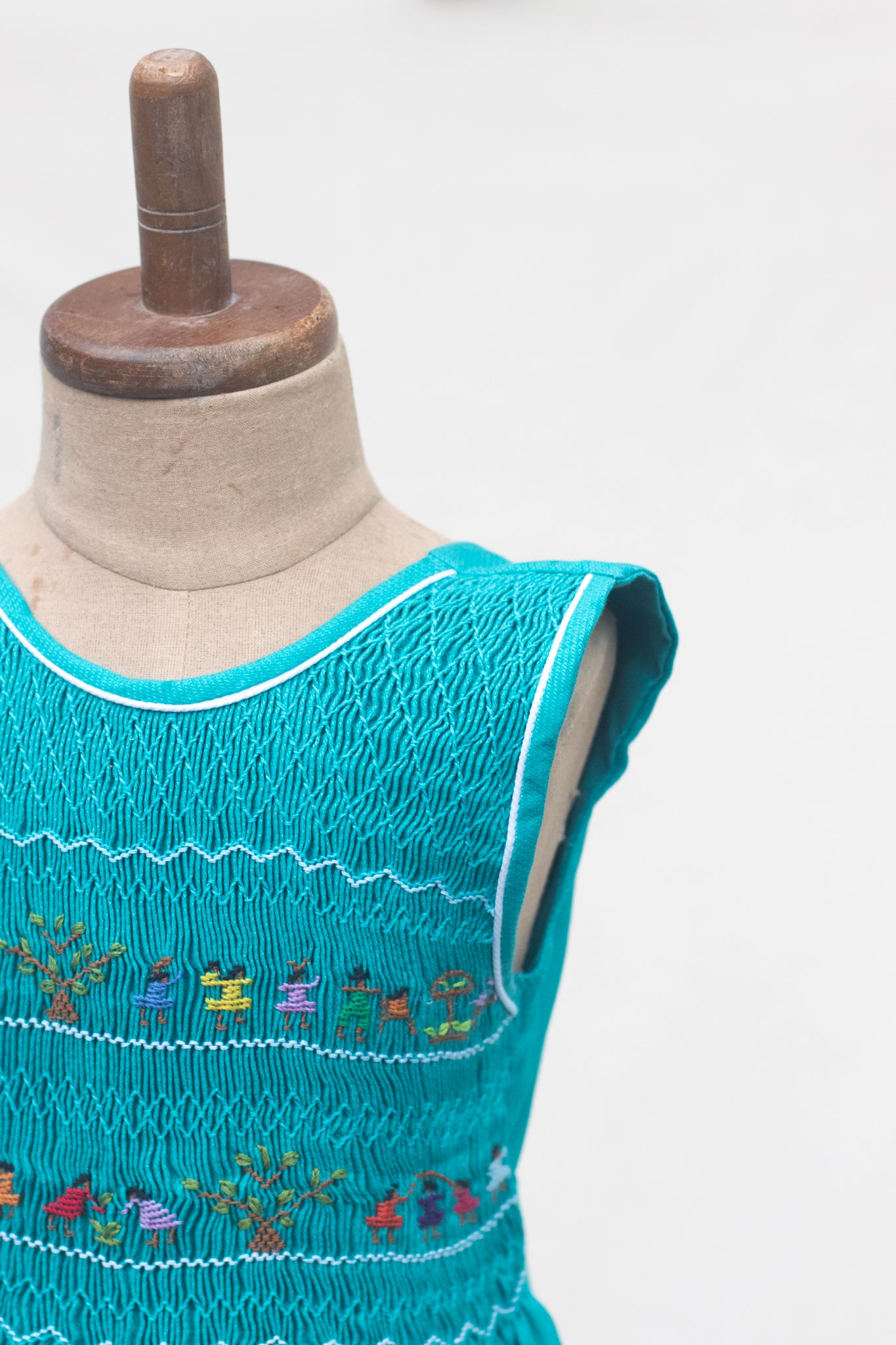 Hand-Smocked Dress Children Playing, Teal