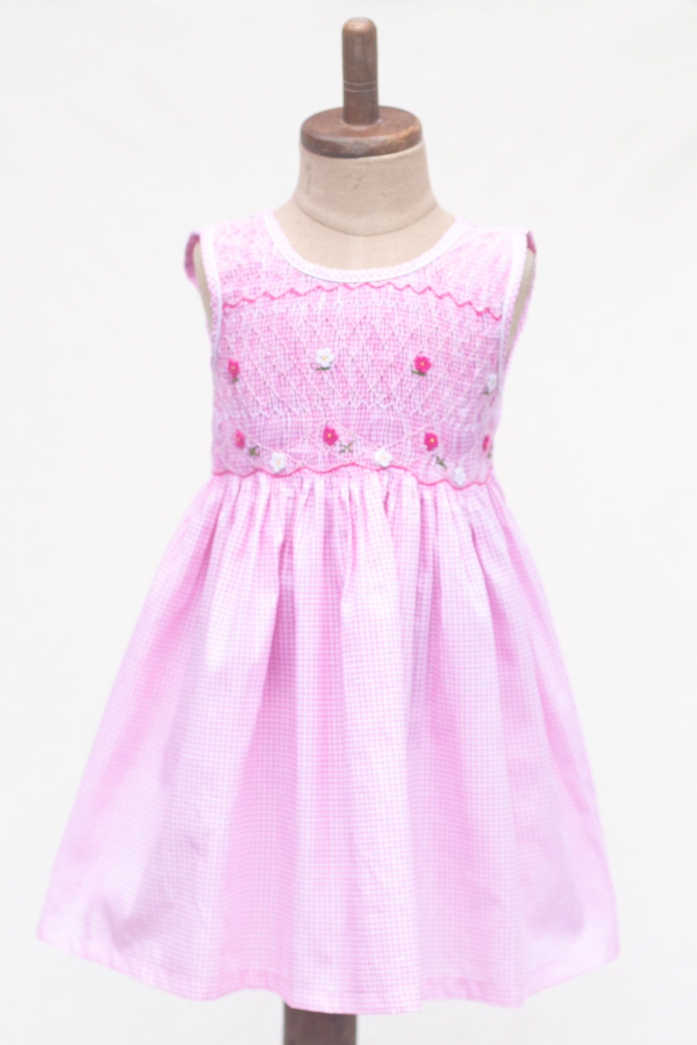 Hand-Smocked Dress, Pink Gingham