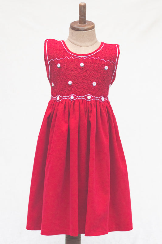 Hand-Smocked Dress, Red Corduroy