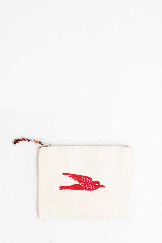 Embroidered Swallow Pouch, Crimson