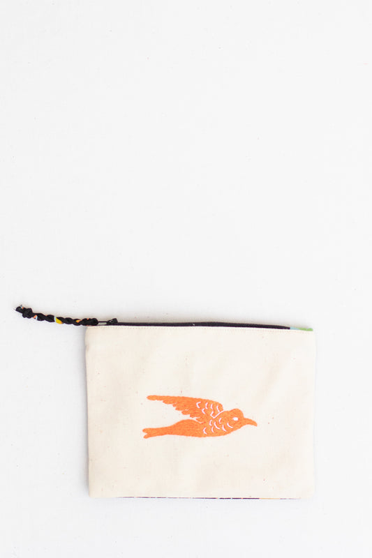 Embroidered Swallow Pouch, Coral