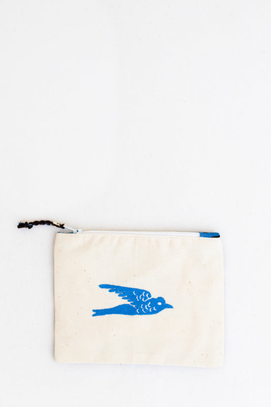 Embroidered Swallow Pouch, Cobalt