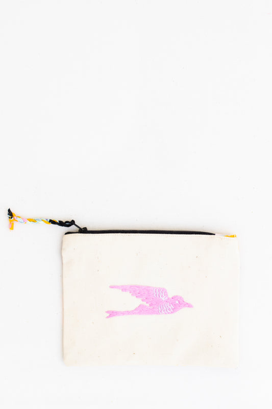 Embroidered Swallow Pouch, Phlox