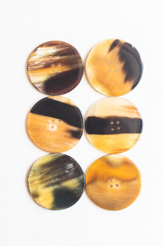 Circular Cow Horn Buttons, 1.5", Marbled Caramel