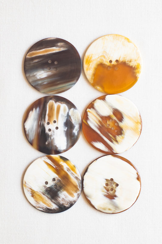 Circular Cow Horn Buttons, 1.5", Molten White