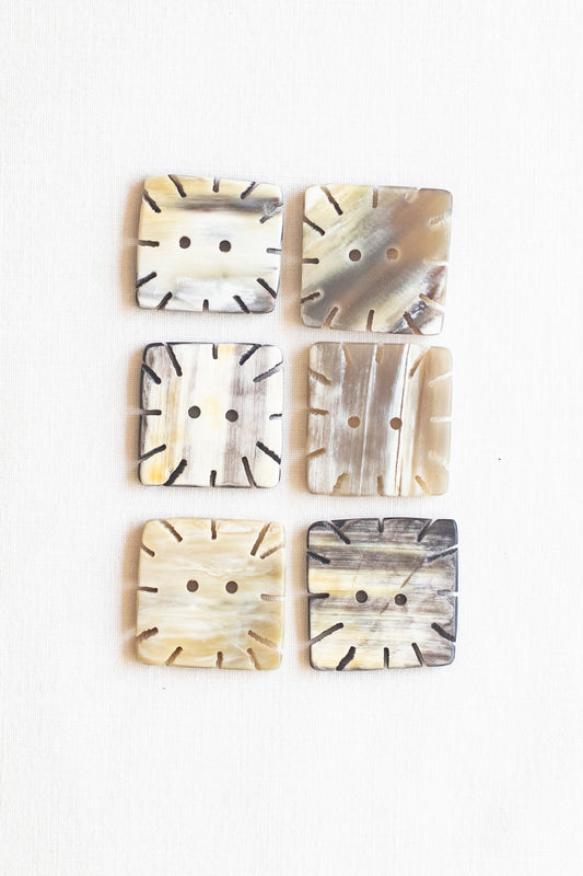 Square Snow-Flake Cow Horn Buttons, .75", Malt