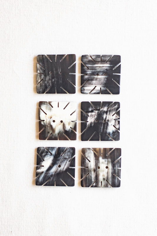 Square Snow-Flake Cow Horn Buttons, 1.25",  Iced Marble