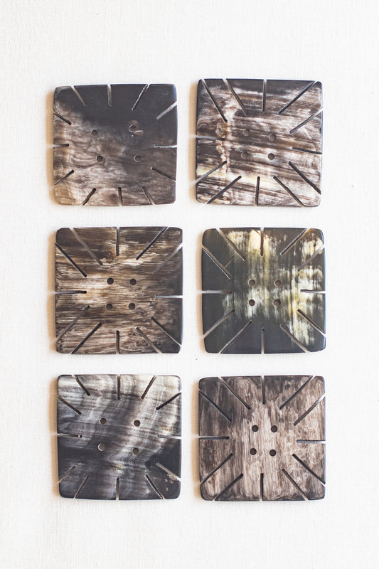 Square Snow-Flake Cow Horn Buttons, 1.50", Iced Marble