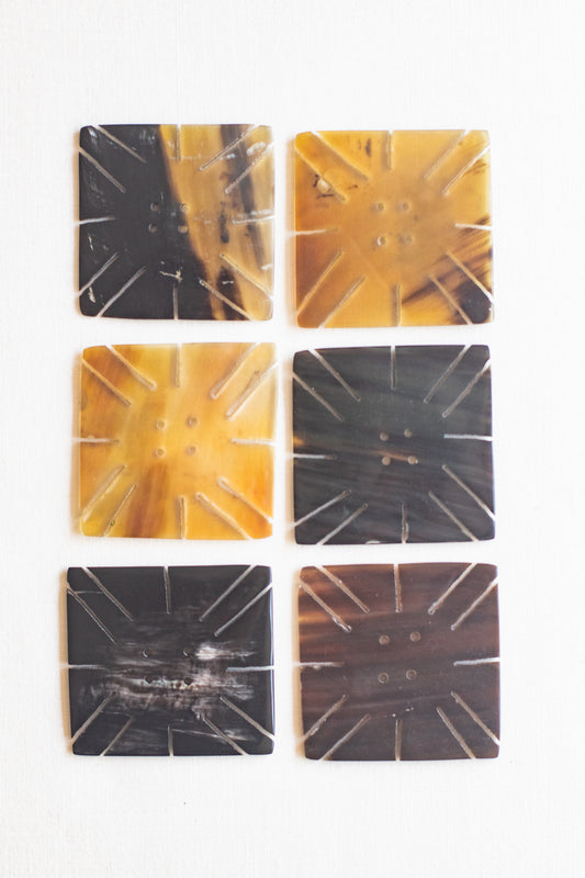 Square Snow-Flake Cow Horn Buttons, 2", Mixed Java