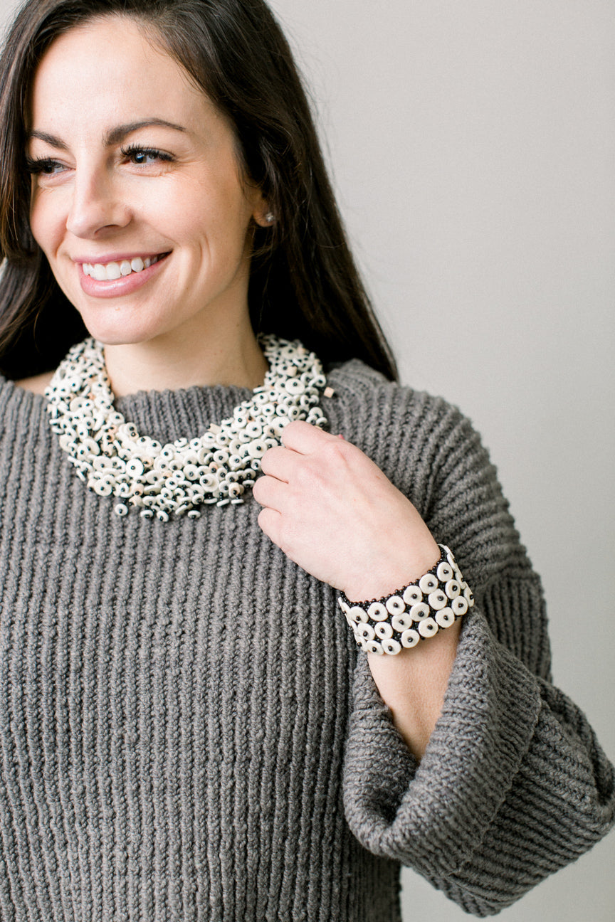 Ostrich Eggshell Cascade Necklace, Black