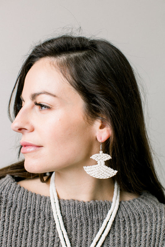 Ostrich Eggshell Fan Earrings, Natural