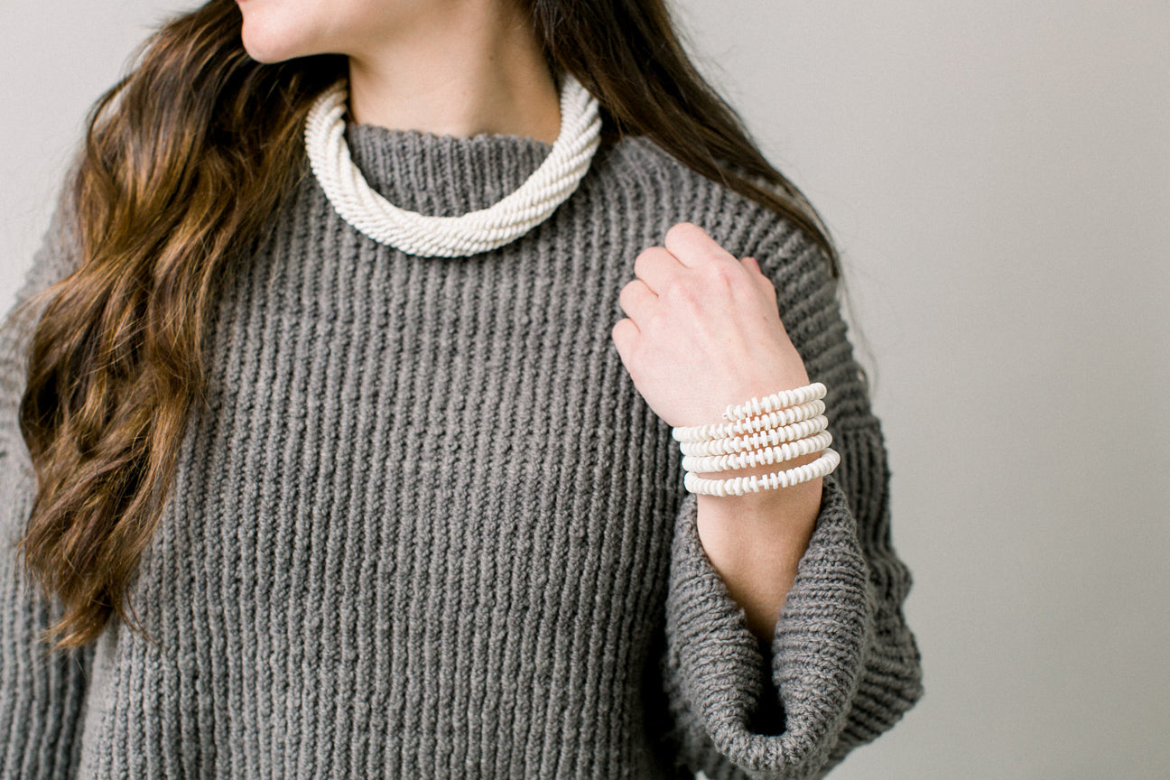 Ostrich Eggshell Namibian Roll Necklace, Natural