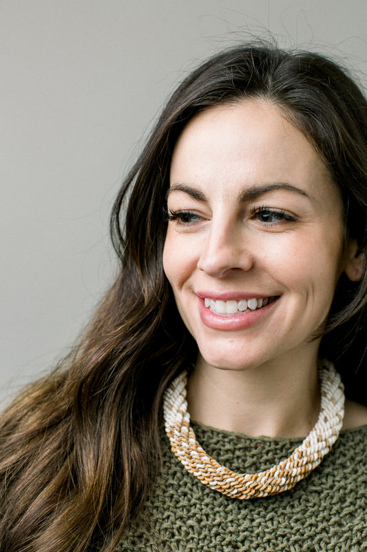 Ostrich Eggshell Namibian Roll Necklace, Blaze