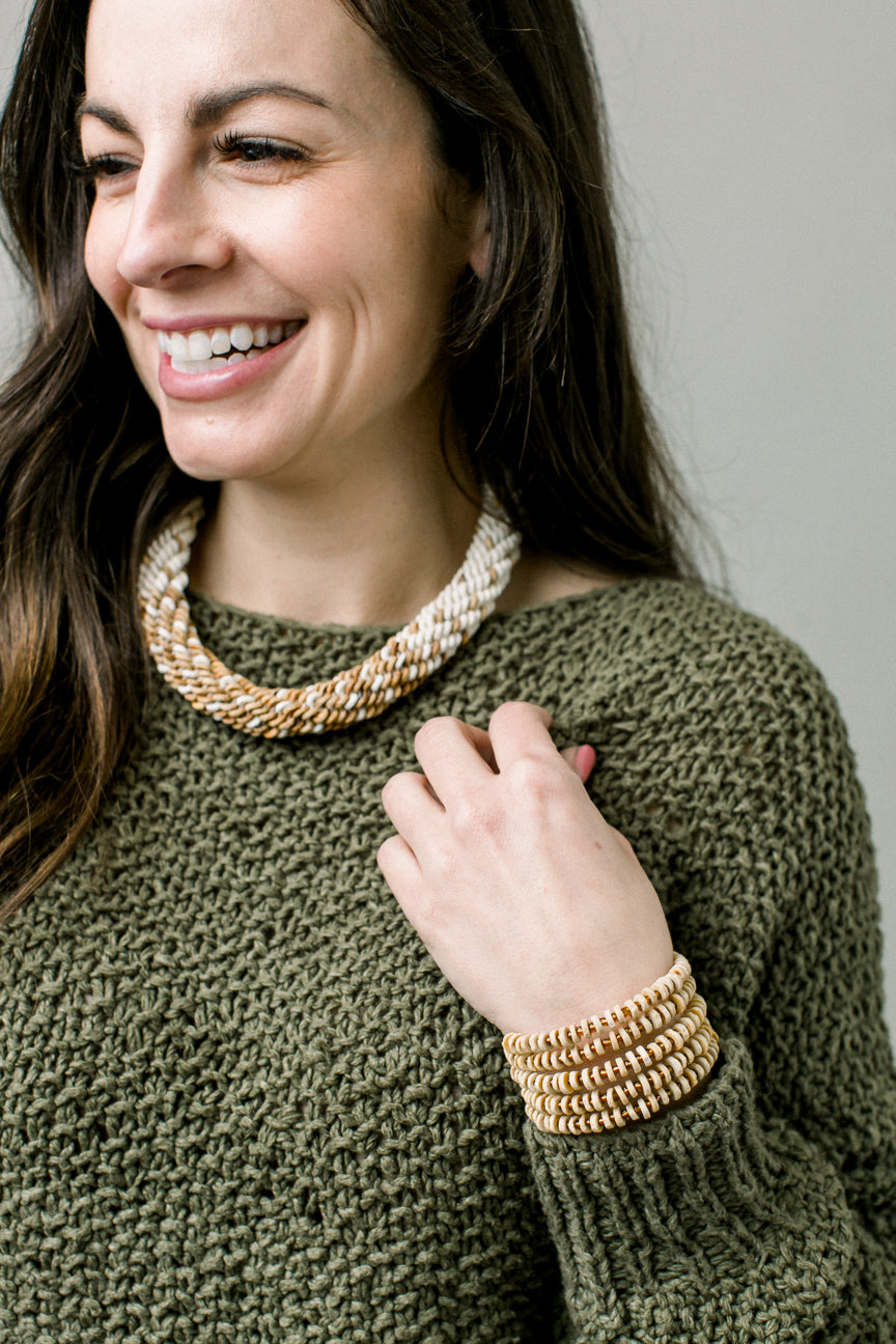 Ostrich Eggshell Namibian Roll Necklace, Blaze