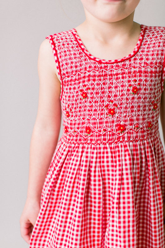 Hand-Smocked Dress, Red Gingham