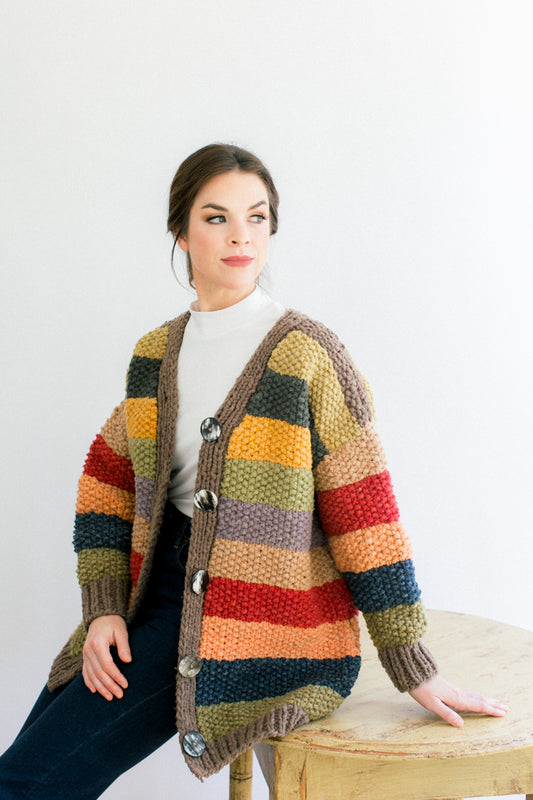 Theodosie Cardigan in Organic Merino, Vibrant Palette