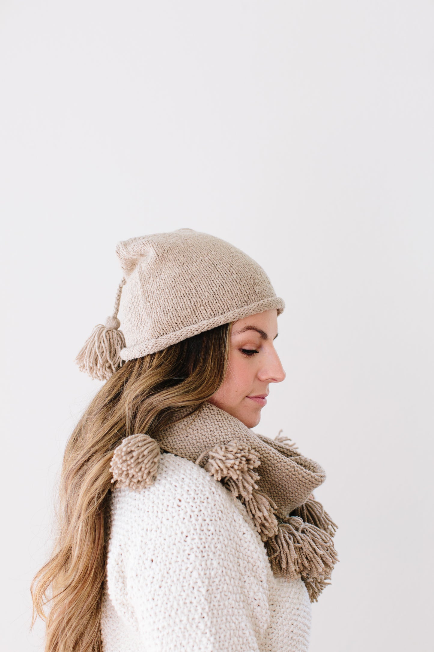 Knitting Pattern Set, Chantal Tassel Hat + Cowl
