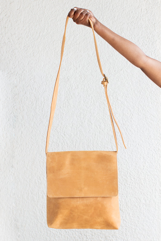 Rebekkah Vertical Messenger Bag, Natural